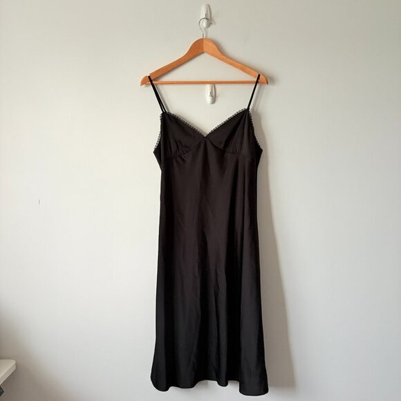 Aritzia Sunday Best Rae Midi Slip Satin Dress Black Size Large - Picture 7 of 10